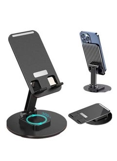 اشتري Portable Foldable Phone Stand, 360 Degree Rotation, Height Adjustable, Cell Phone Holder - Black في الامارات