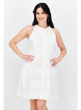 Buy Women Spread Collar Sleeveless Mini Dress, White in Saudi Arabia