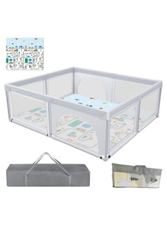 Buy RONBEI -Large Playard, Baby Playpen With Carry Bag + Play Mat With Bag, Light Grey, 200L*180W*68H cm in UAE