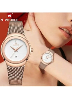 Buy Stainless Steel Mesh Strap Elegant Design Quartz Wrist Watch with Date For Women NF5004 RG/W in UAE