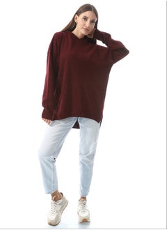 Buy Wind Red High-Low Knitted Hoodie_Red in Egypt