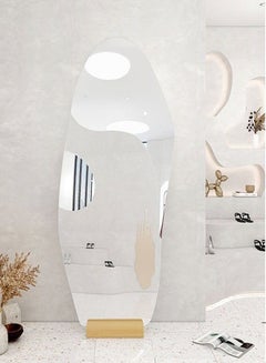 Buy Modern Scandinavian Design Full Length Mirror Standing Hanging or Leaning Against Wall Large Bedroom Floor Mirror Dressing Mirror Wall-Mounted Mirror Wood Frame Wavy Mirror Round Corner 50x160 cm in UAE