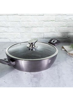 Buy Shallow Pot With Lid 32 Cm4.9L Forged Aluminium Multipurpose Soup Pot Stewpot Simmering Boiling For Kitchen & Dining Room L43Xw9.5Xh33.5Cm - Dark Grey in UAE