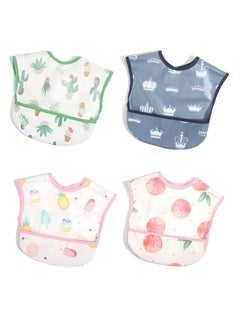 Buy 4 Packs Baby Waterproof Bib with Crumb Catcher Pocket Wipeable Stain Soft Adjustable Snaps Feeding Bibs For Infants and Toddlers in UAE