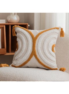 Buy Dot Tufted Cotton Cushion 45 x45 Cm Kd2391 -White&Caramel in UAE