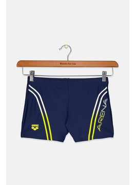 Buy Men Brand Logo Drawstring Swim Trunks, Navy and Yellow Combo in Saudi Arabia