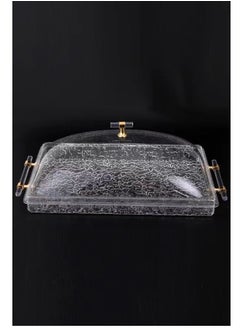 Buy Acrylic Serving Tray with Dome Lid - Clear | 100% BPA-Free Acrylic Tray | Versatile Storage and Display Solution for Banquets, Parties, and Home Use The tray package measuring 16.9" x10.6" x 5.9" in Saudi Arabia