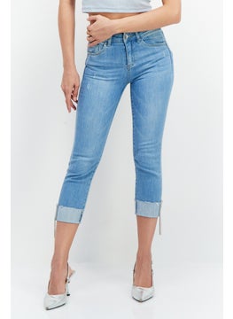 Buy Women Skinny Fit Brand Logo Denim Jeans, Blue in UAE