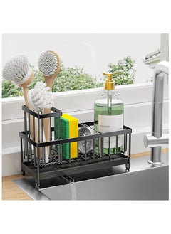 Buy Sponge Holder for Kitchen Sink, Sink Caddy with High Brush Holder, Organzier Rustproof 304 Stainless Steel Dish Organizer Divider, Soap Dispenser Storage in UAE