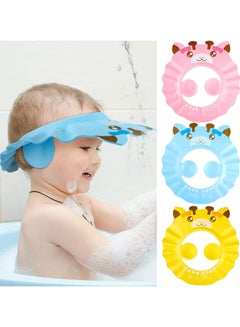 اشتري 3 Pcs Baby Shower Cap, Adjustable Shampoo Visor Bath Hat, Infants Soft Protection Safety, Protect Ear Eye Baby Hair Washing Aids for Baby Toddler Children Kids (Blue Pink Yellow) في الامارات