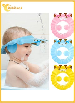 اشتري 3 Pcs Baby Shower Cap, Adjustable Shampoo Visor Bath Hat, Infants Soft Protection Safety, Protect Ear Eye Baby Hair Washing Aids for Baby Toddler Children Kids (Blue Pink Yellow) في السعودية