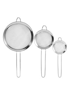 Buy 3 pcs set Tea Strainers Set Fine Mesh Sieve with Long Handle Kitchen Colander Filter No Sharp Edges Small Medium Large Sizes for Tea Coffee Powder in UAE