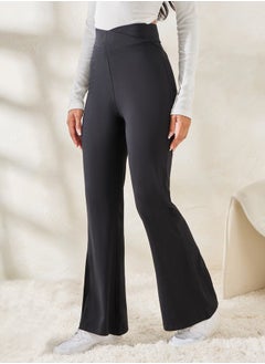 Buy Solid Criss-Cross Waistband Fit & Flare Leggings in Saudi Arabia