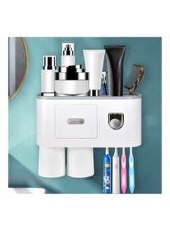 Buy Wall Mounted Toothpaste Dispenser And Toothbrush Holder With Two Magnetic Cups in Saudi Arabia