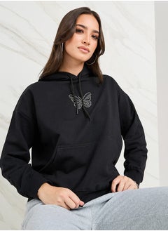 اشتري Oversized Embellished Rhinestone Butterfly Detail Hoodie في السعودية