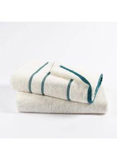 Buy Cozmo Bath Towel, Ivory & Teal - 500 GSM, 140x70 cm in UAE