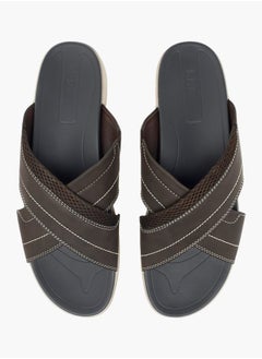 Buy Men Stitch Detail Slip-On Cross-Strap Sandals in UAE