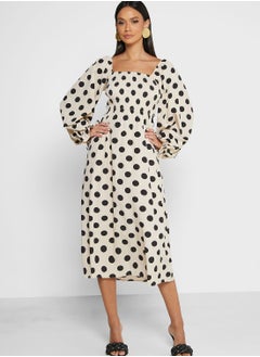 Buy Puff Sleeve Polka Dress in Saudi Arabia