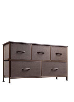 Buy Dresser Cabinet，Chest of Drawer with 5 Drawers，Dresser Storage Organizer with Wood Top and Large Storage Space，Metal Frame for Living Room, Entryway, Closets，Hallway (Brown) in Saudi Arabia