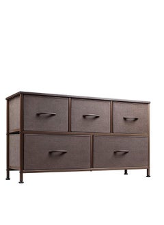 Buy Dresser Cabinet，Chest of Drawer with 5 Drawers，Dresser Storage Organizer with Wood Top and Large Storage Space，Metal Frame for Living Room, Entryway, Closets，Hallway (Brown) in Saudi Arabia