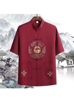 اشتري 1 x 5 pcs Summer Embroidered Hanfu Mens Short Sleeve Fu word wine red في السعودية