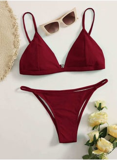 Buy Seam Detail Triangle Thong Bikini Swimsuit in UAE