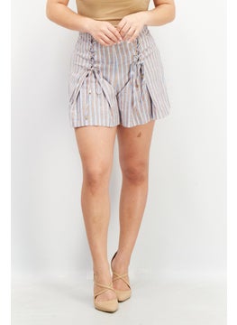 اشتري Women Solid Stripe Basic Shorts, Blue Combo في الامارات