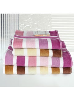 Buy 4 Piece Bathroom Towel Set Jewels 500 Gsm 100% Cotton Velour 2 Bath Towel 70X140 Cm & 2 Hand Towel 50X90 Cm Assorted Color Modern Stripe Design Luxury Touch Extra Absorbent in UAE