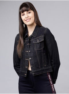 Buy Crop Denim Jacket with Flap Pocket in Saudi Arabia