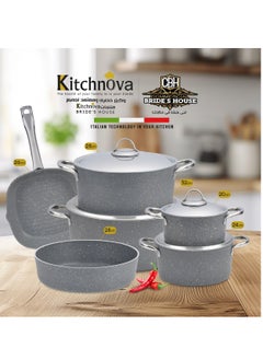 Buy 10 Piece Kitchennova Set Pot (20 + 24 + 28 + 32) + Grill M26 + Oven Tray M28 With A Gray Steel Handle in Egypt