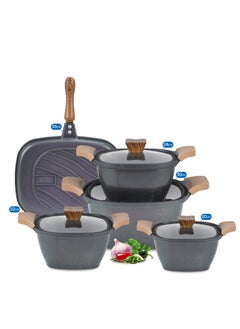 Buy New Klein Kitchen Sanitary Square Nonstick Granite Cookware Set 9 Piece Pyrex Lid Double Grill Violet 4 pots (20 + 22 + 24 + 30) + double grill 36 in Egypt