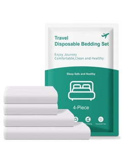 اشتري 4 PCS Disposable Bed Sheets Fitted Sheet Queen Size, Disposable Travel Sheets for Travel with Quilt Cover and Pillowcase, Disposable Bedding Travel Bedding Disposable Sheets for Hotel Hospital Travel في الامارات