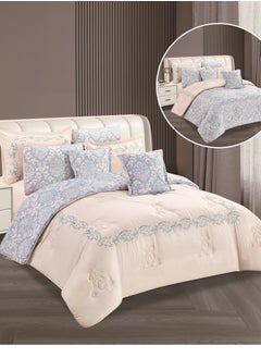 Buy Hours embroidered comforter set with solid fabric 4 pieces single size in Saudi Arabia