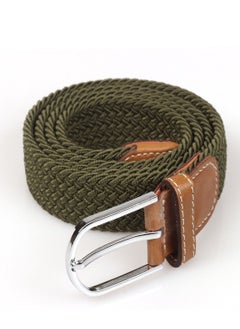 اشتري 105-110cm Elastic Braided belt Needle Buckle Elastic Belt Casual Canvas Green في الامارات