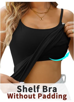 Buy Shelf Bra Camisoles Adjustable Spaghetti Strap Tank Tops Scoop Neck Layer Cami-Black in Egypt