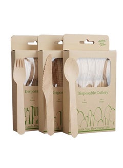 Buy 150 Pieces Cutlery Set,Disposable Eco-Friendly Cutlery,All Natural and Biodegradable,Suitable for Picnic/Party/Celebration(50 Wooden Forks+50 Wooden Knives+50 Wooden Spoons) in Saudi Arabia