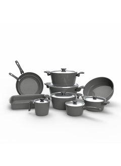 Buy Top Chef Granite16 Pieces Set (Pot 16-18-24-28 - Milkpot 16 - Oven Tray 30 - Oblong Tray 30 - Frying Pan 26 -  28 - Cassarolla 16) Gray in Egypt