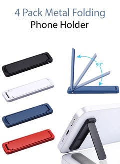 Buy 4-Pack Ultra Thin Mini Metal Folding Mobile Phone Holder Stand Sleek and Portable Alloy Kickstand Bracket for Desktop and On-the-Go Use in Black Red Blue White in UAE