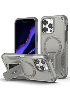 Buy Case For iPhone15 Pro Max Case - Built-In Stand Compatible With MagSafe Military Grade Shockproof Vertical And Horizontal Kickstand Phone Case For iPhone 15 Pro Max - Gray in UAE