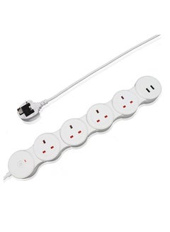Buy Adjustable 3-Ports UK Power Strip Extension Cord with 2 USB Ports 1.8m White in Saudi Arabia