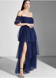 Buy Bardot Ruffle Mesh Detail Dress in UAE