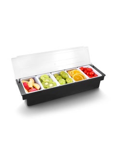 Buy Chilled Condiment Server, Fruit, Veggie and Condiment Caddy with Lid Dispenser Tray Plastic Garnish Station for Bartending and Serving Taco, Ice Cream, Salad Bar (5 Compartment) in UAE