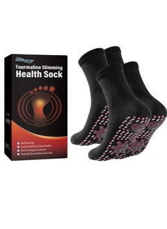 Buy 2 Pairs Tourmaline Slimming Health Sock, Thermal Circulation Acupressure Self-Heating Shaping Socks, AFIZ Tourmaline Health Sock, Comfortable Breathable Foot Massage Self Warm Socks (Black) in Saudi Arabia