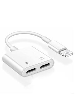 Buy For iPhone Headphones Adapter Splitter, 2 in 1 Dual Charger Cable Audio Adapter Converter for iPhone 12/11/XS/XR/X/8/7/6/iPad, Support Calling+Charging+Music Control in Saudi Arabia