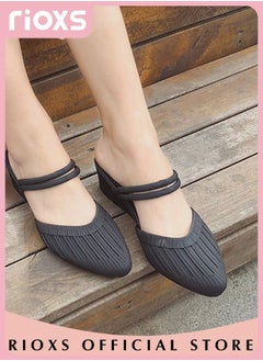 Buy Women's Wedge Mule Striped Slippers Closed Toe Sandals Lightweight Fashion Pumps Sandals with Detachable Straps in UAE