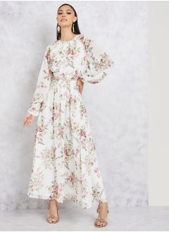 Buy Floral Print Lace Detail A-Line Maxi Dress in Saudi Arabia