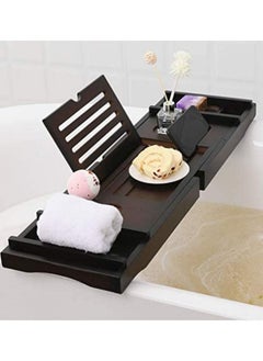 اشتري Extendable Bamboo Bathtub Trays Organizer Shower Wine Glass Mobile Book Holder في الامارات