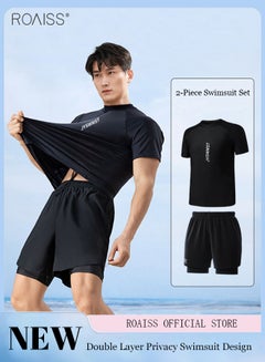 Buy 2-Piece Men's Swimsuit Set Fashion Loose Fitting Quick Drying Sun Protection Swimsuit Set With Double Layer Swimming Shorts in Saudi Arabia