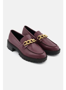 اشتري Women Slip On Leather Shoes, Burgundy في الامارات