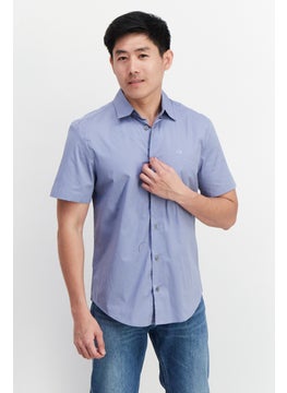 Buy Men Regular Fit Short Sleeve Plain Casual Shirt, Blue in Saudi Arabia